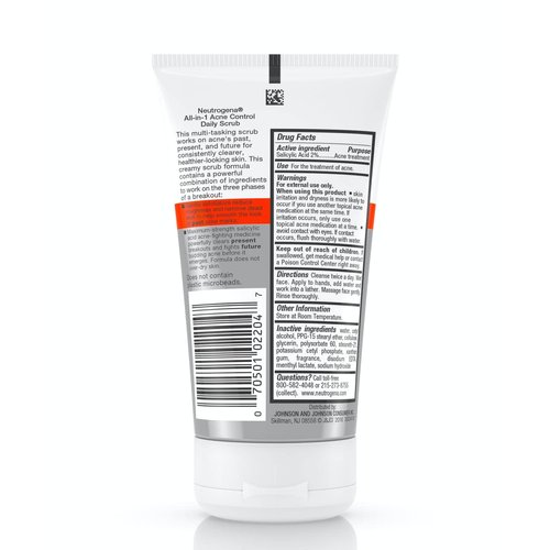 Neutrogena All-In-1 Acne Control Daily Face Scrub to Exfoliate and Treat Acne, Salicylic Acid Acne Treatment, 4.2 fl. Oz (Pack of 3)