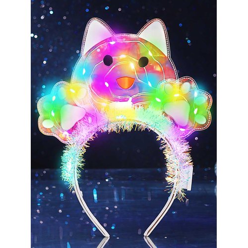 Sixexey Light Up Headband Cute Dog Hair Band Sparkly Animals Halloween Party Hair Accessories for Women