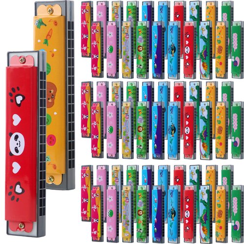 30 Pack Harmonica Toy Cartoon Harmonica with Double Row of 16 Holes Musical Instrument Toy for Toddler Kids Adult Beginners' Musical Instrument Toy Gift, Random Color