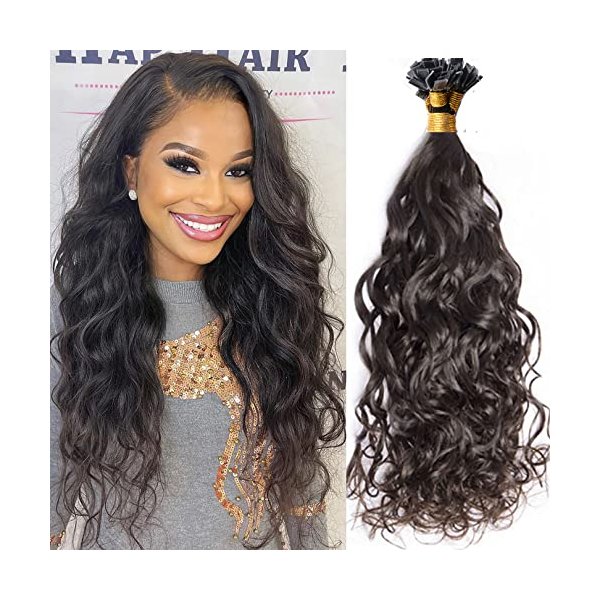Flat Tip In Hair Extensions Natural Wave Brazilian Remy Fusion Keratin Hair 100 Strands Per Pack 1g/Strand For Women (18inch 100 Strand, Natural Color)
