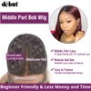 DÉBUT Short Bob Wigs 1B Burgundy Lace Front Wigs Human Hair Middle Part Wigs Brazilian Virgin Straight Hair 13x4x1 T Part Wigs for Black Women 1B/99J 10 Inches