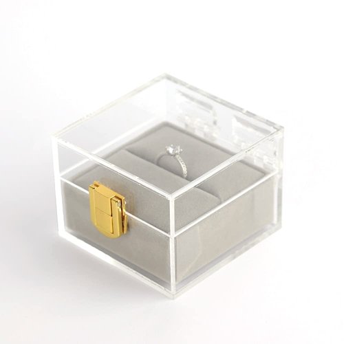 UNIMARCAL Proposal Engagement Ring Box for Wedding Ceremony - Modern style Premium Clear Mrs Ring Bearer Box-Handmade Cristal acrylic for Proposal, Wedding,gift,Display Decoration Single ring boxes
