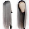 Lezaxiu Gray Lace Front Wig Long Straight Hair Wigs Ombre Grey Wig Heat Resistant Fiber Hair Synthetic Lace Front Wigs for Fashion Women 24 Inch