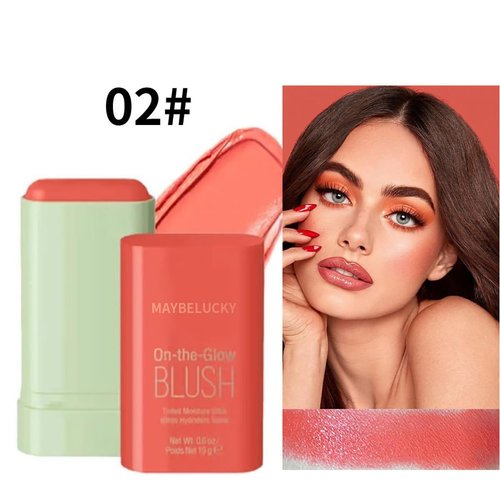Tiejdhr Multi-Use Makeup Blush Stick Send for Makeup Brush, Waterproof & Moisturizer Beauty Tinted Solid Blush Stick, Facial Contouring Highlight & Brighten Face Stick (#02 Orange)
