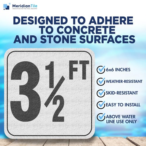 Aquatic Custom Tile, 3 1/2FT Pool Depth Markers, 6x6 Inches Vinyl Pool Stickers, Swimming Pool Number Markers, Pool Safety Signage, Adhesive Pool Depth Markers Stickers for Decks, Made in USA