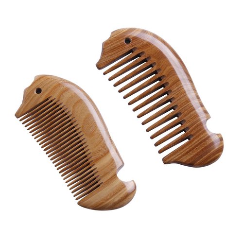 Pack of 2 100% Handmade Natural Green Sandalwood Hair Combs-Exquisite Fish Shapes Hand-sized Anti-Static Hair Detangler Wooden Pocket Comb-Wide Tooth & Fine Tooth Hair Combs(Wide Tooth & Fine Tooth)