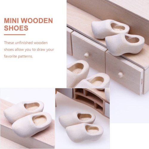COHEALI Mini Finger Shoes 4pcs Mini Wooden Shoes Miniature Wooden Shoes Blank Wooden Shoes Mini House Decor Miniature Doll Shoes