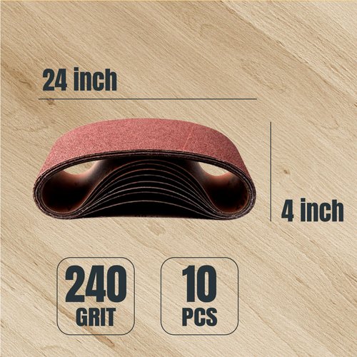 POWERTEC 110040 4 x 24 Inch Sanding Belts, 10PK, 240 Grit Aluminum Oxide Belt Sander Sanding Belt, Sandpaper for Oscillating Belt and Spindle Sander