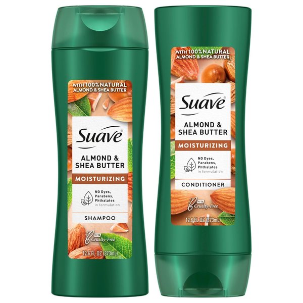 Suave Shampoo and Conditioner Set, Almond & Shea Butter - Moisturizing Shampoo & Conditioner, Dry Hair Treatment, Scented, 12.6 Oz Ea (2 Piece Set)