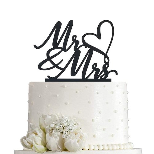 Mr and Mrs Cake Topper - Wedding, Engagement, Wedding Anniversary Cake Toppers Decorations, Black Acrylic