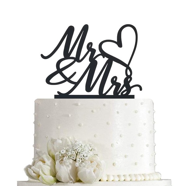 Mr and Mrs Cake Topper - Wedding, Engagement, Wedding Anniversary Cake Toppers Decorations, Black Acrylic