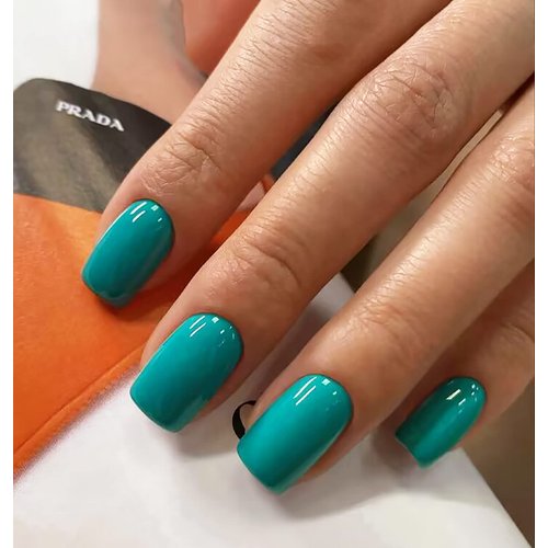 Square Press on Nails Short Fake Nails Cyan False Nails with Solid Color Design Full Cover Acrylic Nails Glossy Glue on Nails Cute Press on Nails Stick on Nails for Women and Girls DIY Manicure 24Pcs