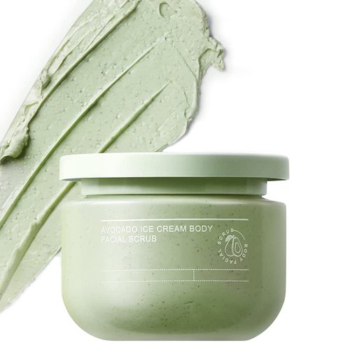 Avocado ICE Cream Body Facial Scrub - Natural Exfoliating Body Scrub & Face Scrub - avocado Face Exfoliator Sugar Scrub - Exfoliating Face Wash- Non-Greasy Face Exfoliant SU-003
