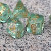 Haxtec Light Green DND Dice Set 7PCS Filled Resin Polyhedral D&D Dice W/Iridescent Mylar Inclusion for Roleplaying Games Dungeons and Dragons Gift