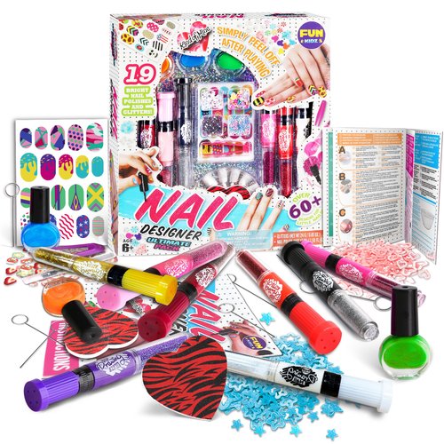 Nail Polish Pens Kit for Girls Ages 7-12, FunKidz Nail Pen Combo Kit Teen Gift Peelable Nail Art Studio Set with Cool Girly Decoration Stuff Pearl Beads, Glitter, Nail Stickers, Nail File, Gems