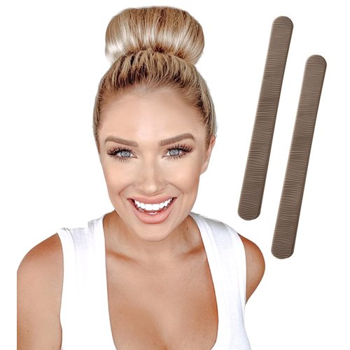 PONY-O Patented No Damage Ponytail Holder and Bun Maker - 2 Pack Hair Bun Alternative, Easy Styling Accessory for Ballet Buns - Light Brown
