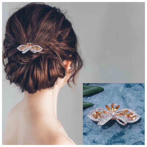 Erimberate Vintage Sparkly Rhinestone Hair Clip Barrette Floral Hair Barrette Crystal Wedding Hair Clip Gold Cz Paved Hair Barrette Boho Headclips Bride Barrette Headwear Bridal Hair Accessories for