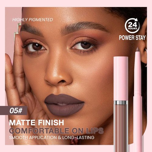 AMY'S DIARY 2pcs Matte Dark Red Lip Liner & Lipstick Makeup Set, Liquid Lipstick 24H and Lip Liner Set Matt Liquid Lips Make Up Waterproof Long Lasting (05#, 2 Pcs Set)