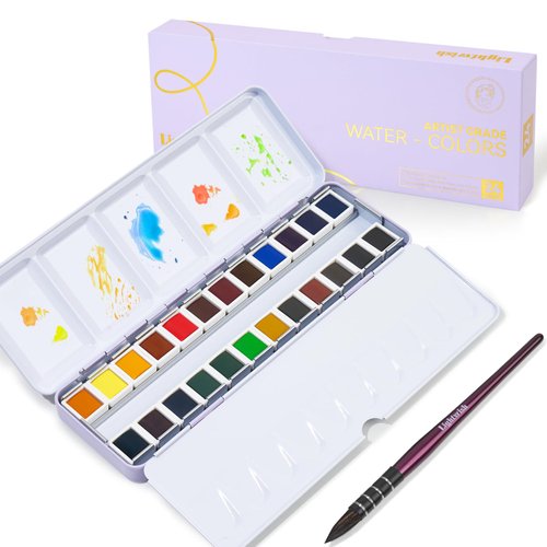 LIGHTWISH Watercolor Paint Set, 24 Colors Professional Watercolor Paint with Watercolor Brushes, Travel Watercolor Set for Artists and Crafters, Art Supplies for Adults