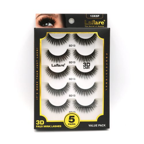 Laflare Silk Lashes 3D Faux Mink Eyelashes Multipack, Light, Natural Looking, Professional Easy to Apply Eyelashes in a Knitted Style 5 Pairs Value Pack (13X5P)
