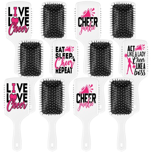 SiliFine 12 Pcs Cheerleader Gifts Cheerleading Hair Brush Bulk Travel Compact Portable Cheerleadi...