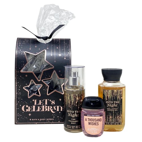 Generic Bath and Body Work INTO THE NIGHT Let's Celebrate 3 Piece Travel Size Gift Set - Fragrance Mist - Shower Gel - Hand Gel, Black