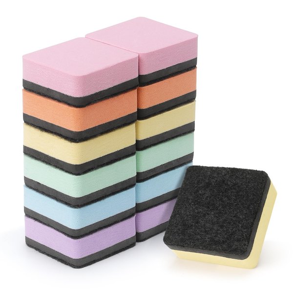 12 Pack Dry Erasers for White Board Magnetic Whiteboard Erasers, Whiteboard Erasers for Kids Classroom, Square Pastel Color