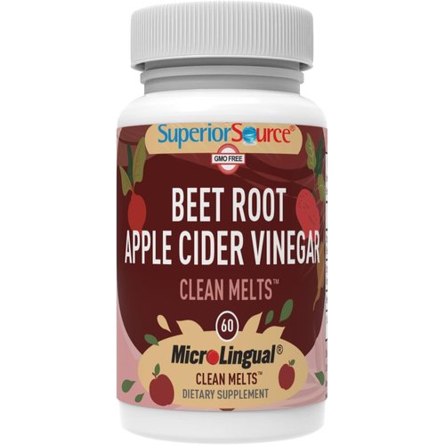 Superior Source Beet Root + Apple Cider Vinegar Clean Melts, 60 Instant Dissolving & Great Tasting Tablets, Nitric Oxide and Energy Booster, Immunity & Detox, Non-GMO