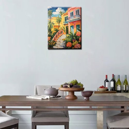 Nordics Building DIY Paint by Numbers for Adults Beginner,Summer Landscape Pictures Arts Craft Home Wall Art Decor,Tropical Plants,Flowers Oil Painting Kits Kids Adults,Gift 16x20 inch (Flameless)