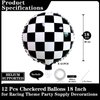 12 Pcs Black White Checkered Balloons 18 Inch, Big Black White Round Checkered Balloons Mylar Foil Checkered Balloons for Race Car Themed Birthday Party Decorations Supplies