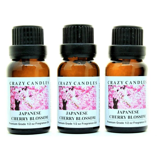 Japanese Cherry Blossom (Made in USA) 3 Bottles 1/2 FL Oz Each (15ml) Premium Grade Scented Fragrance Oil