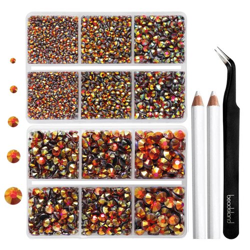 6736pcs Hotfix Rhinestones Flatback, Orange AB Rhinestones for Crafts Clothes Mixed 5 Sizes, Hotfix Crystals with Tweezers and Wax Pencil Kit, SS6-SS30, Hyacinth AB