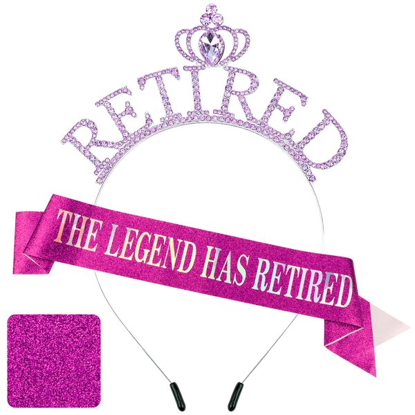 Exacoo Retirement Gift for Woman Purple Retirement Sash And Cown Headband Retirement Party Decorations The Legend Has Retired Sash Elegant Cute Rhinestone Headband