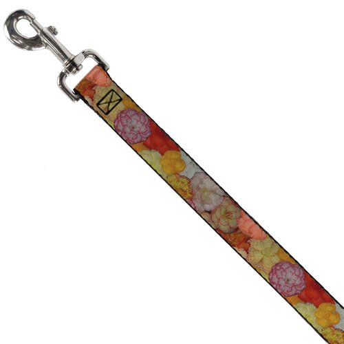 Dog Leash Vivid Floral Collage2 Yellows Pinks Oranges 4 Feet Long 1.0 Inch Wide
