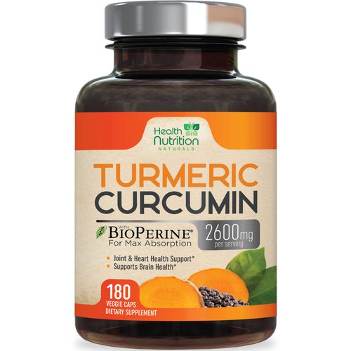 Turmeric Curcumin with BioPerine Black Pepper Extract 2600mg - High Absorption Ultra Potent Tumeric Herbal Supplement with 95% Curcuminoids, Nature's Turmeric for Joint Support, Non-GMO, 180 Capsules