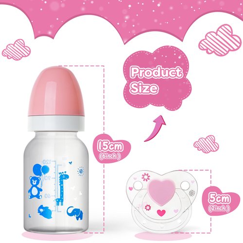 JIZHI Baby Doll Bottle and Magnetic Pacifier Set, Baby Doll Accessories for Reborn Baby Dolls, Pretend Play Feeding Toy Kids Gift (Pink)