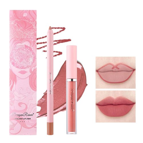 2pcs Lip Liner Pencil and Lipstick Set,Velvety Matte Creamy Lipstick Lip Crayon Longwear Lip Pencil Liner Long Lasting Waterproof High Pigmented Lip Colors Not Fade No Smudge Lip Stain Makeup Gift Kit for Women Girls (#09)