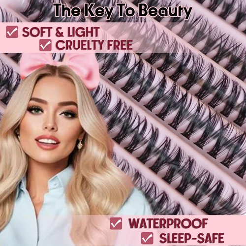 Perfect Key DIY Lash Extension Kit With Bond And Seal Natural Lash Clusters Kit Wispy D Curl 8-18mm Eyelash Extension Kit Waterproof For Beginners Cluster Lashes Kit C Curl With Spikes