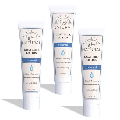 Way Natural Real Goat Milk Lotion, Travel Size, Bulk - Soothing, Creamy, Dry Skin Relief - Coconut & Grapeseed Oils - Goat Milk Hand Cream/Body Lotion - Unscented, 3 (2oz) Tubes