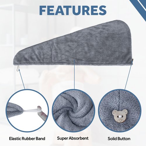 SPEEDBLINK Women Microfiber Hair Towel Wrap | 10 x 25 inch Hair Wrap Towels for Straight, Curly & Long Hairs | 2 Pack Soft & Absorbent Hair Turban Towel (Pink & Grey)