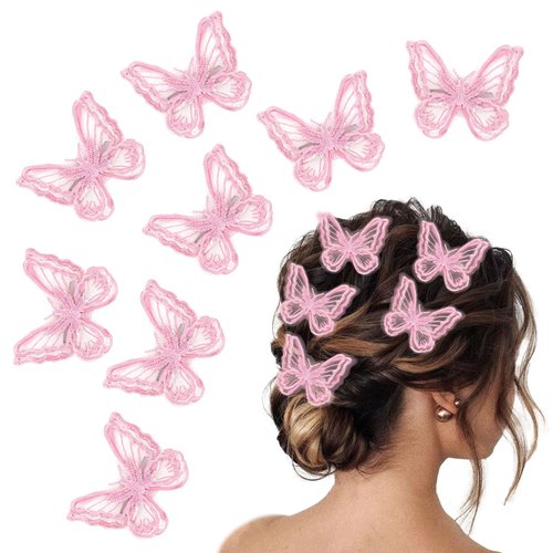 Paderison 8Pcs Butterfly Hair Clips for Teens Small Hair Clips Lace Hair Bows Embroidery Butterfl...