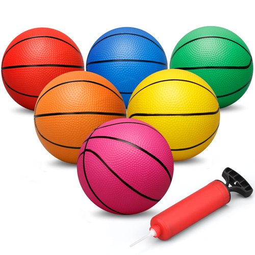 Dilabnba 6 INCH Rubber Basketball, Colorful Kids Mini Toy Basketball, Children's Rubber Basketball, Teenage Basketballs with Pump, Indoor Outdoor Fun Sports for Kids and Adults(6 Pack)