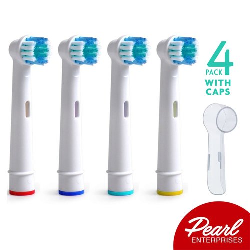Replacement Brush Heads Compatible with Oral B Braun- Pack of 4 Precision Clean Electric Toothbrush Heads for Oralb PLUS 4 Bonus Protective Travel Covers – for Travel and Sanitary Convenience