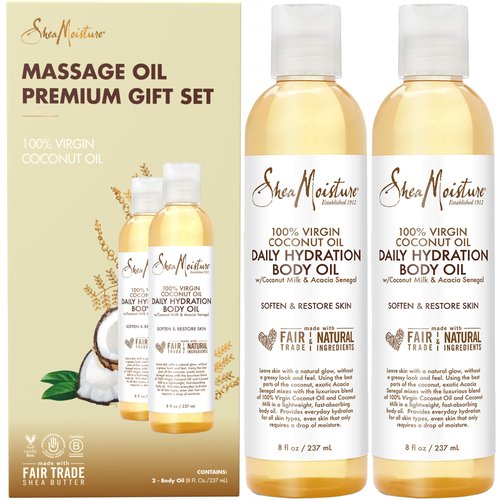 SheaMoisture Body Oil, Daily Hydration 2-Pack – Lightweight, Non-Greasy Moisturizer with 100% Extra Virgin Coconut Oil, Coconut Milk, and Acacia Senegal, 8 Oz Ea