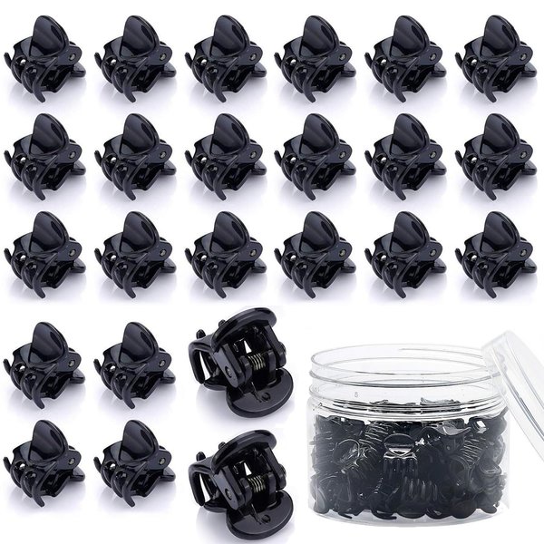 BOARDFEB 48 Pcs Mini Hair Claw Clips for Girls Women Small Hair Clips Tiny Plastic Jaw Clips Non Slip Pins Hair Clamps(Black)