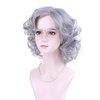 Edivd Kids Gray Grandma Granny Costume Wig Short Sliver Gray Side Part Wig for Girls Short Light Grey Curly Wavy Wig for Child 100 Days of School Heat Resistant Synthetic Wig with Wig Cap
