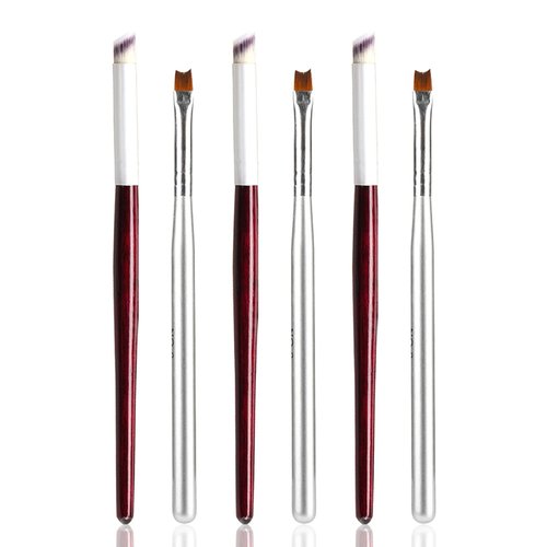 JERCLITY 6pcs Nail Ombre Brushes Set 3pcs French Tip Brush Half Moon Shape Silver Handle 3pcs Oblique Head Red Wooden Handle Nail Brushes UV Gel Design Builder Painting Pen for French Nail Tips