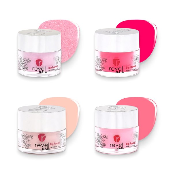 Revel Nail Dip Powder - Pink Powder Dip Nail Polish, Chip Resistant Dip Nail Powder with Vitamin E and Calcium, DIY Manicure, 4-Pack