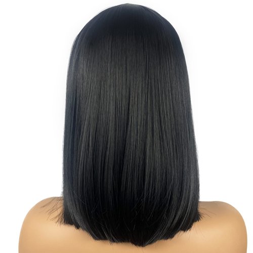 MIMISERVICE Short Black Bob Wig with Hair Bangs,Short Straight Wig for Women Natural Looking Heat Resistant Wigs