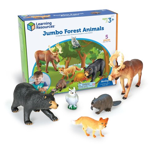 Learning Resources Jumbo Forest Animals - 5 Pieces, Ages 3+ Pretend Play Animals for Toddlers, Preschool Learning Toys, Kids Play Animal Figures, Zoo Animals